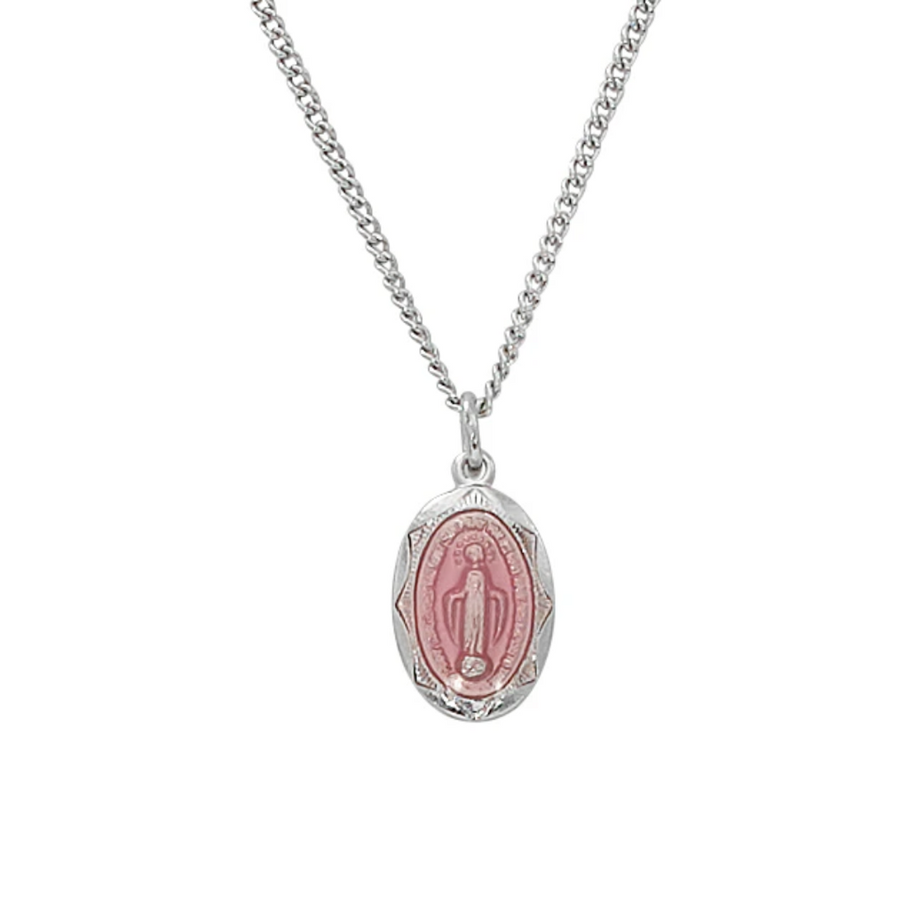 Miraculous Medal - Sterling Pink Baby Pendant Boxed