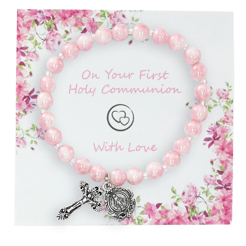 Bracelet - Pink Swirl Stretch Bracelet in Communion Box
