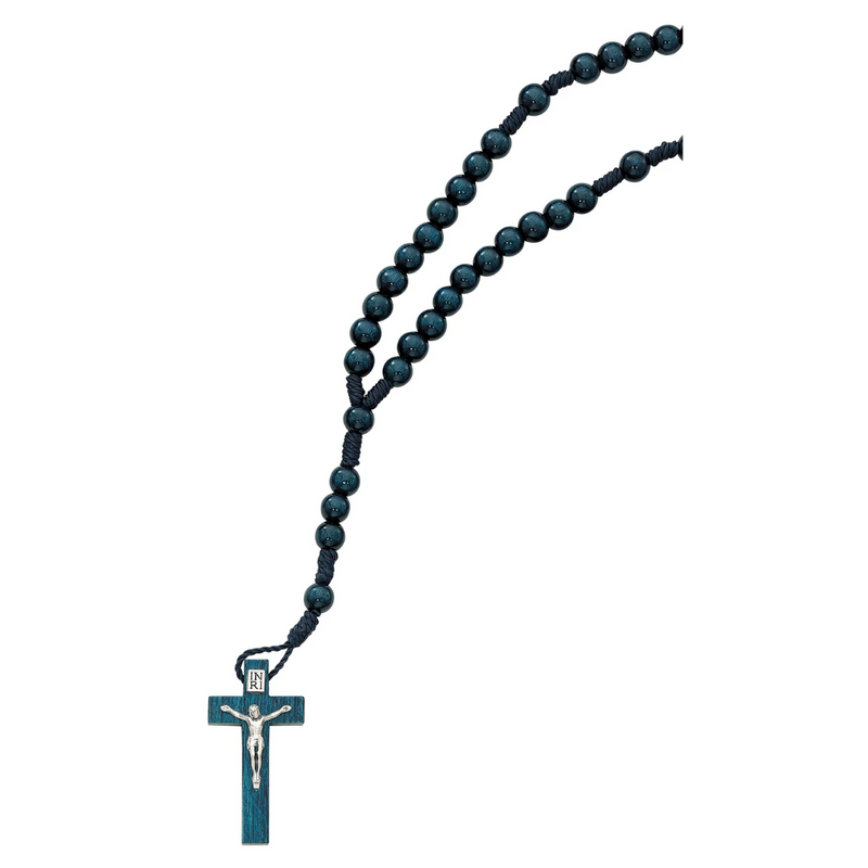 Rosary - 6mm Blue Wood Communion Rosary Box