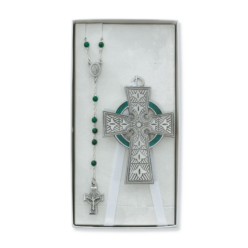 Baby Set - Celtic Crib Cross and Rosary Set Boxed