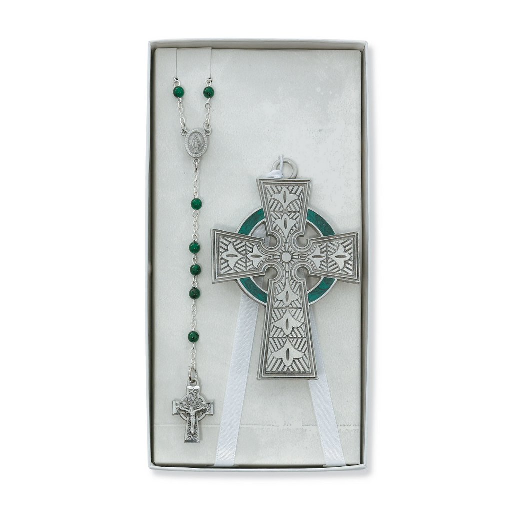 Baby Set - Celtic Crib Cross and Rosary Set Boxed