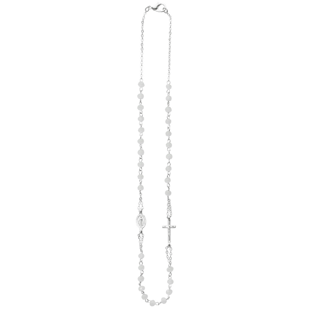 Necklace - 16in White Miraculous and Crucifix Necklace Carded