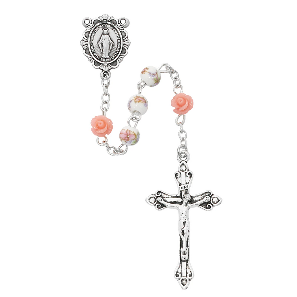 Rosary - Pink Ceramic Miraculous Rosary, Box