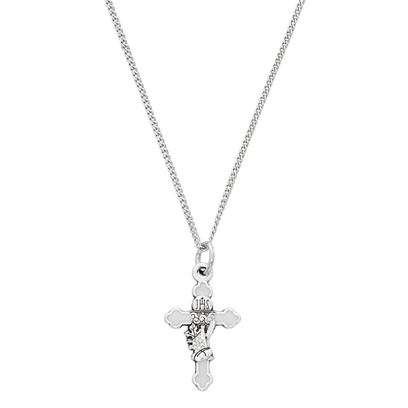 Necklace - White Enamel Communion Cross Box