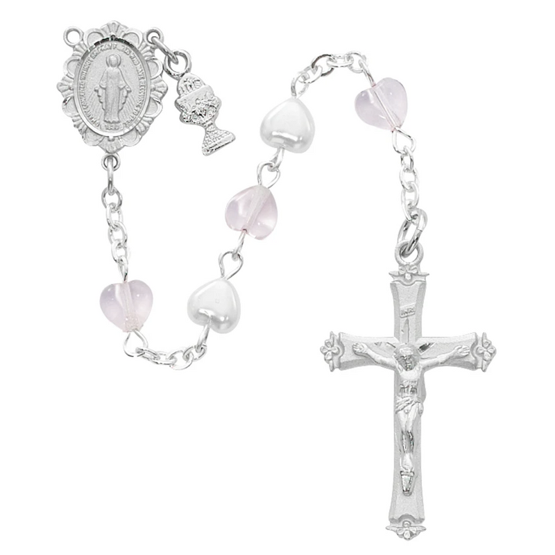 Rosary - Pink and White Heart Communion Rosary Box