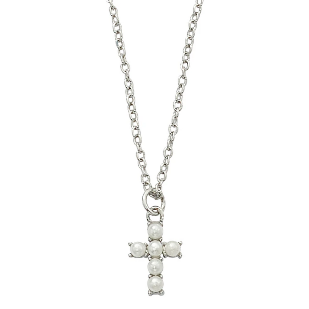Cross Necklace 16" Imitation Pearl