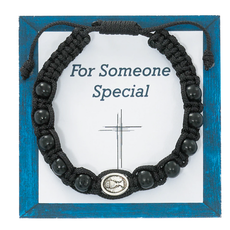 Bracelet - Black Wood Corded Communion Bracelet Carded