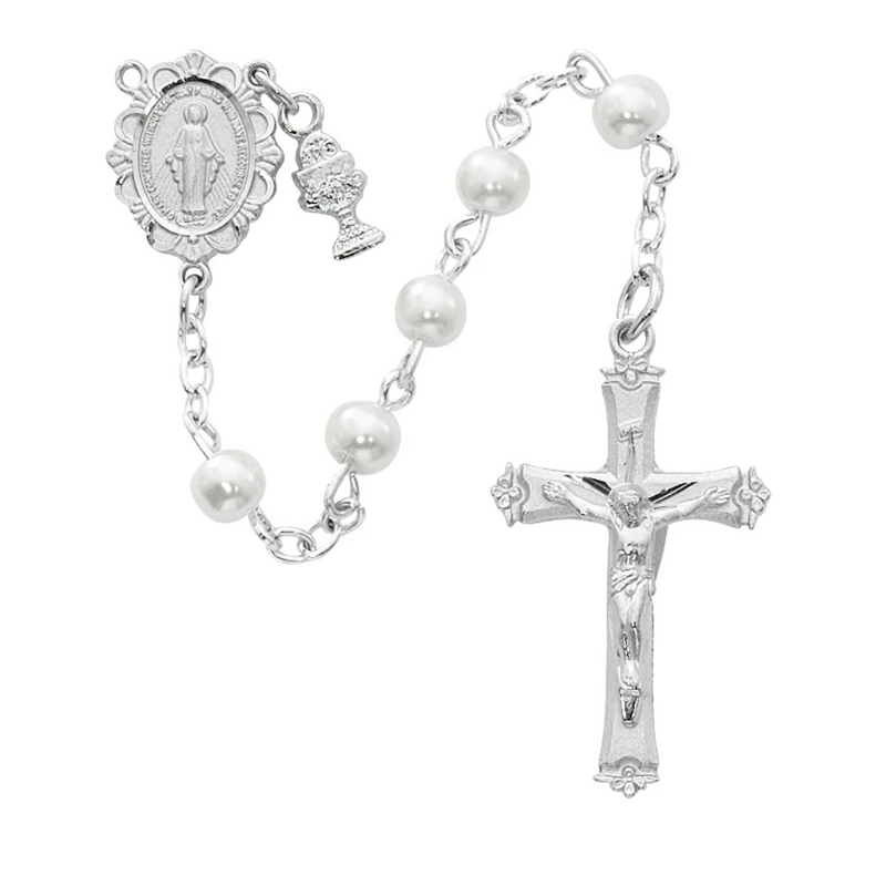Rosary - Imitation Pearl Communion Rosary Box