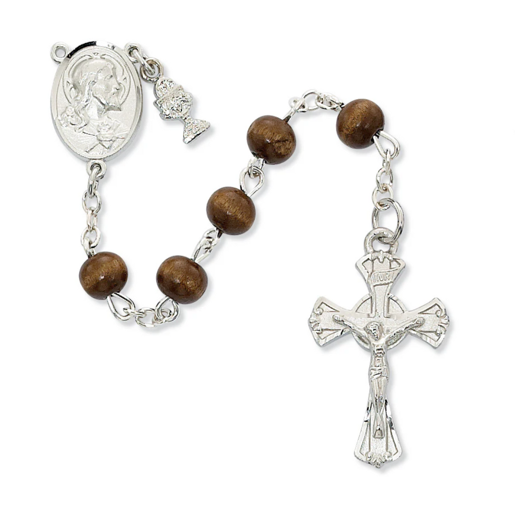Rosary - Brown Wood Communion Rosary Box