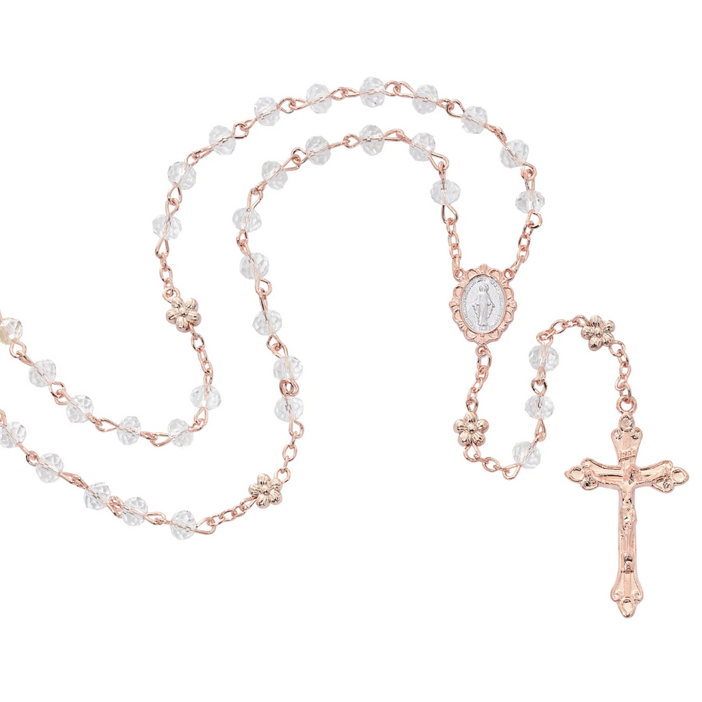 Rosary - 6mm Rose and Crystal Miraculous Rosary Box