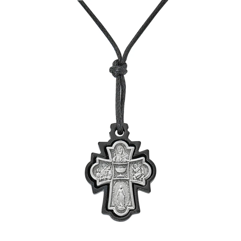 Necklace - Black Framed 4-way Corded Pendant Carded