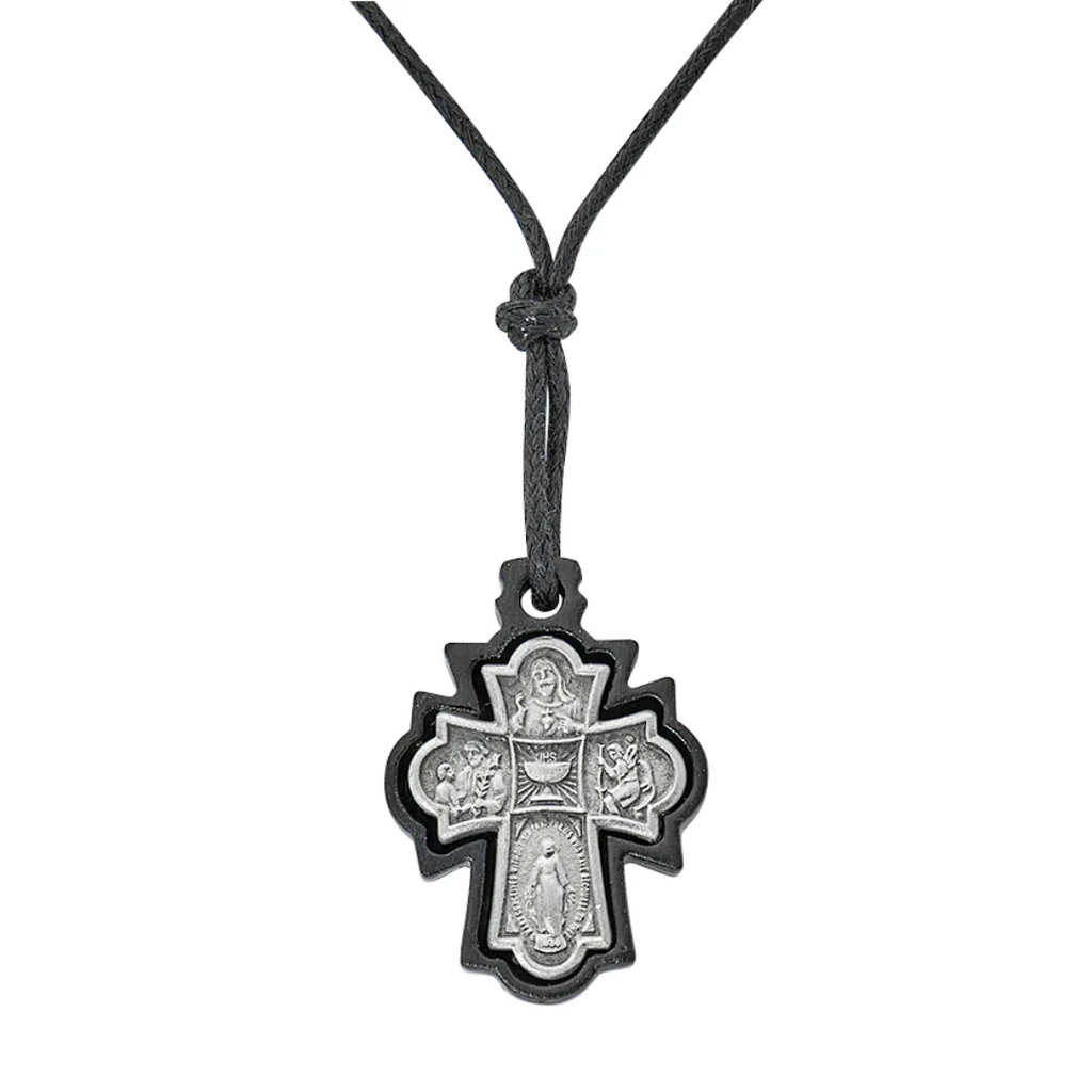 Necklace - Black Framed 4-way Corded Pendant Carded
