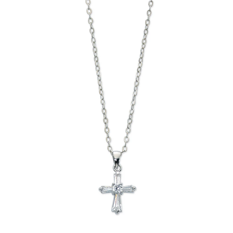Necklace - Crystal cubic zirconia Cross, 16in Chain, Box