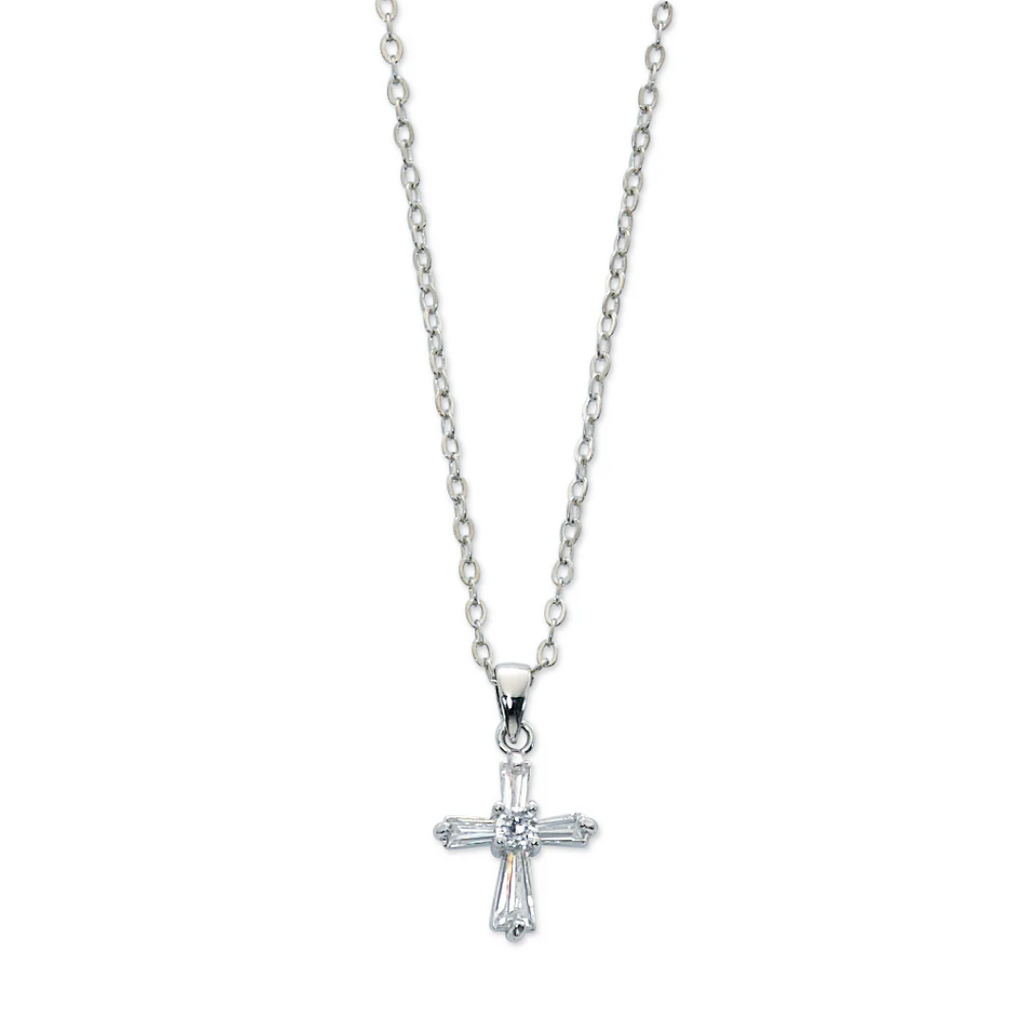 Necklace - Crystal cubic zirconia Cross, 16in Chain, Box