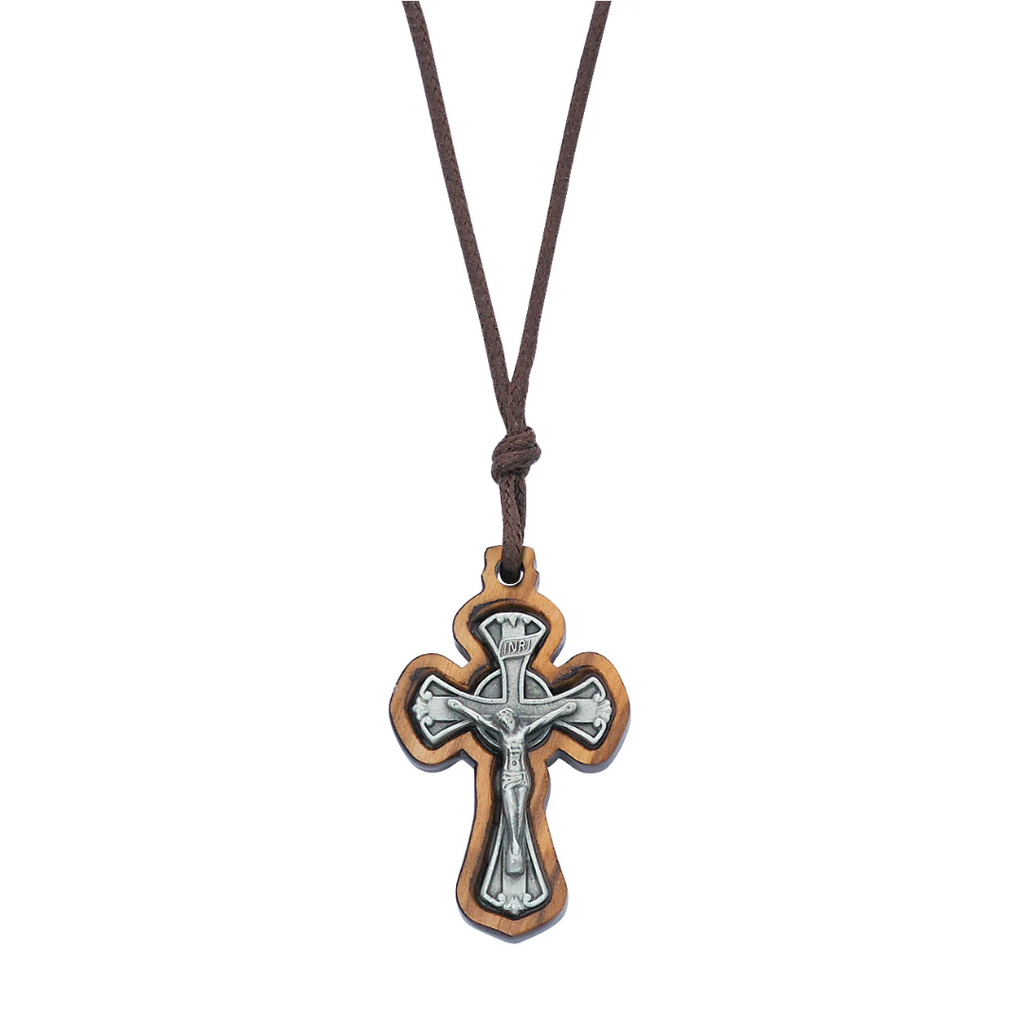 Crucifix Necklace - Olive Wood Crucifix Pendant Carded