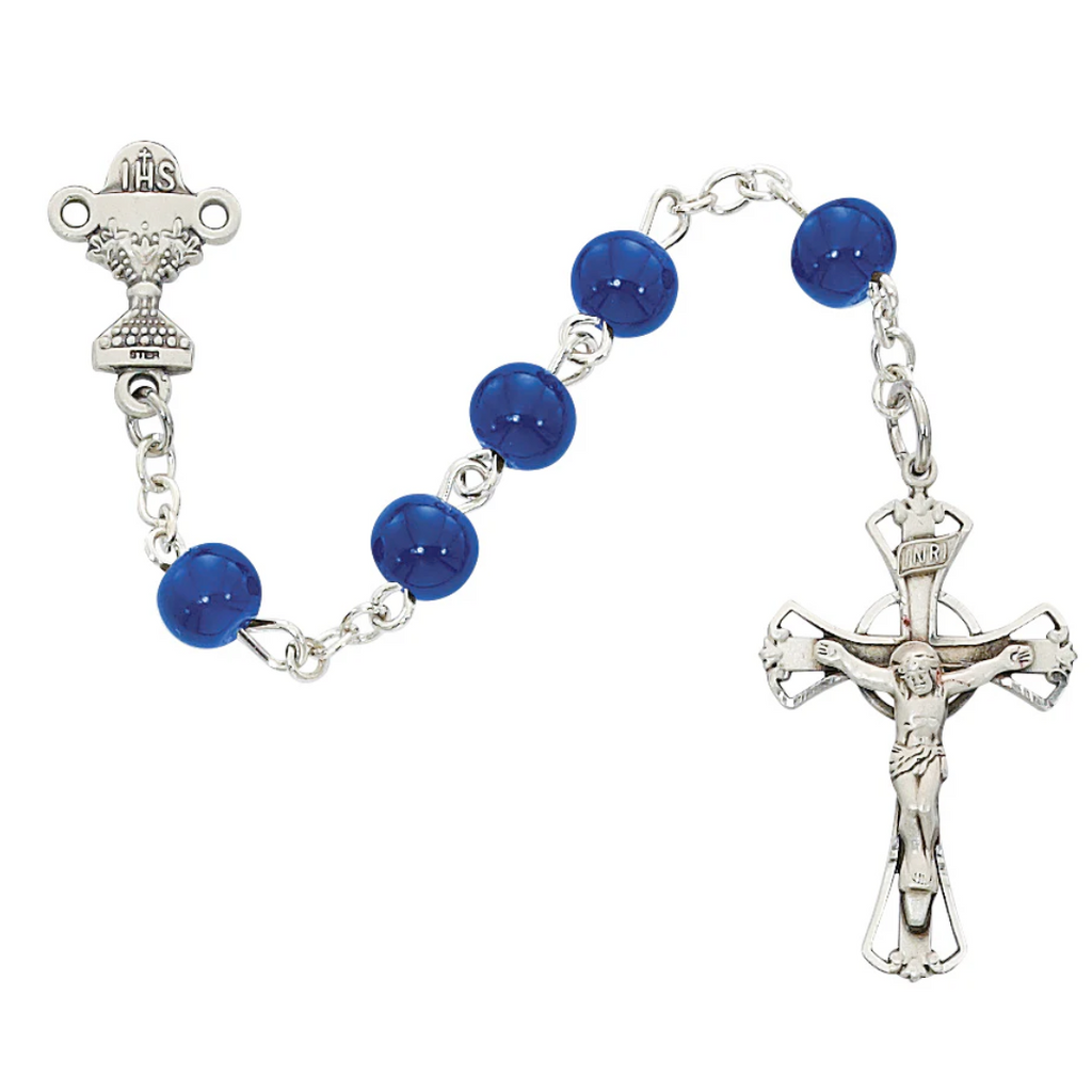 Rosary - Blue Glass Communion Rosary Box