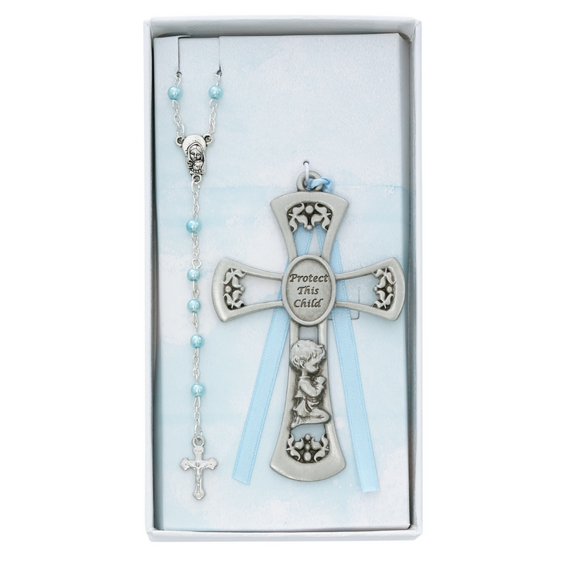 Baby Set - Baby Boy Crib Cross and Rosary Set