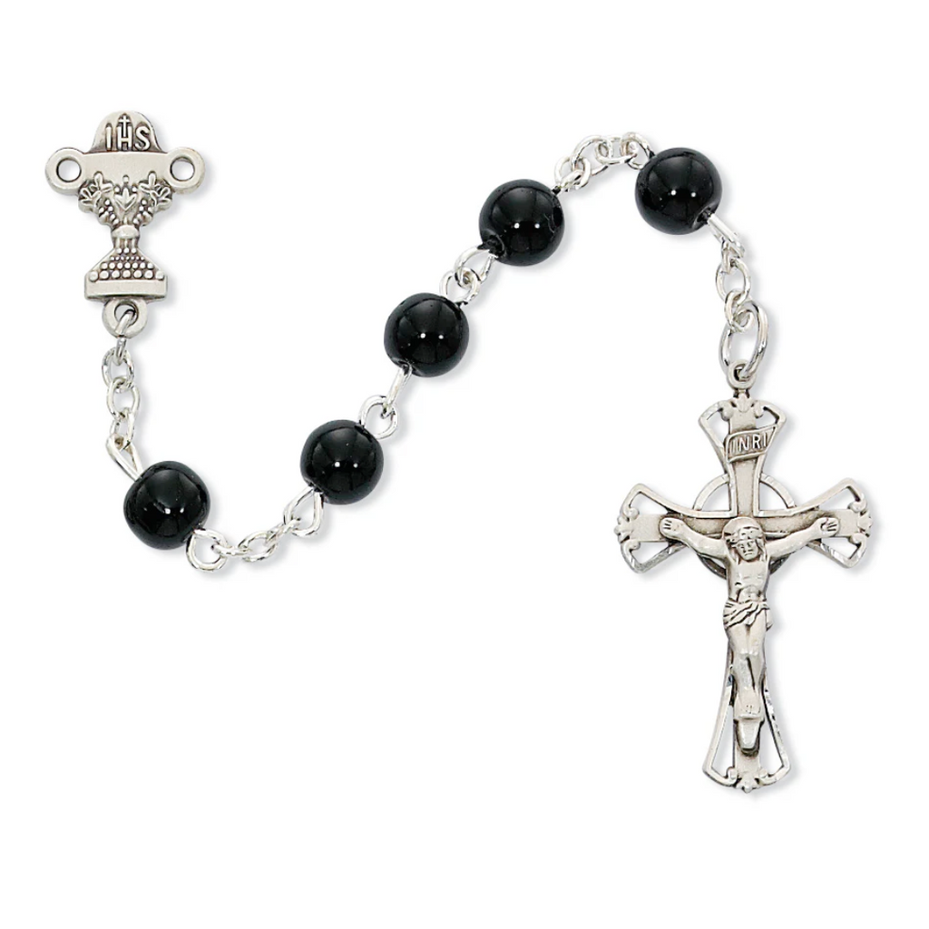 Rosary - Black Glass Communion Rosary Box