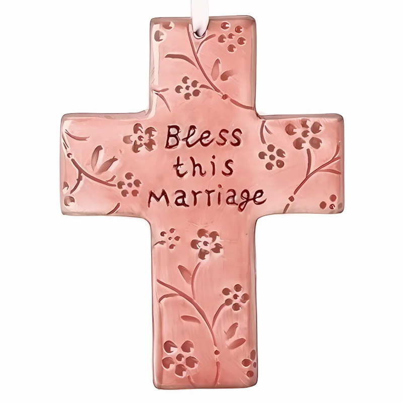 Bless This Marriage Cross Pink 5"H