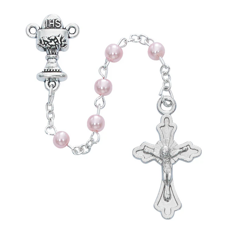 Rosary - Pink Pearl Communion Rosary with Cross Box