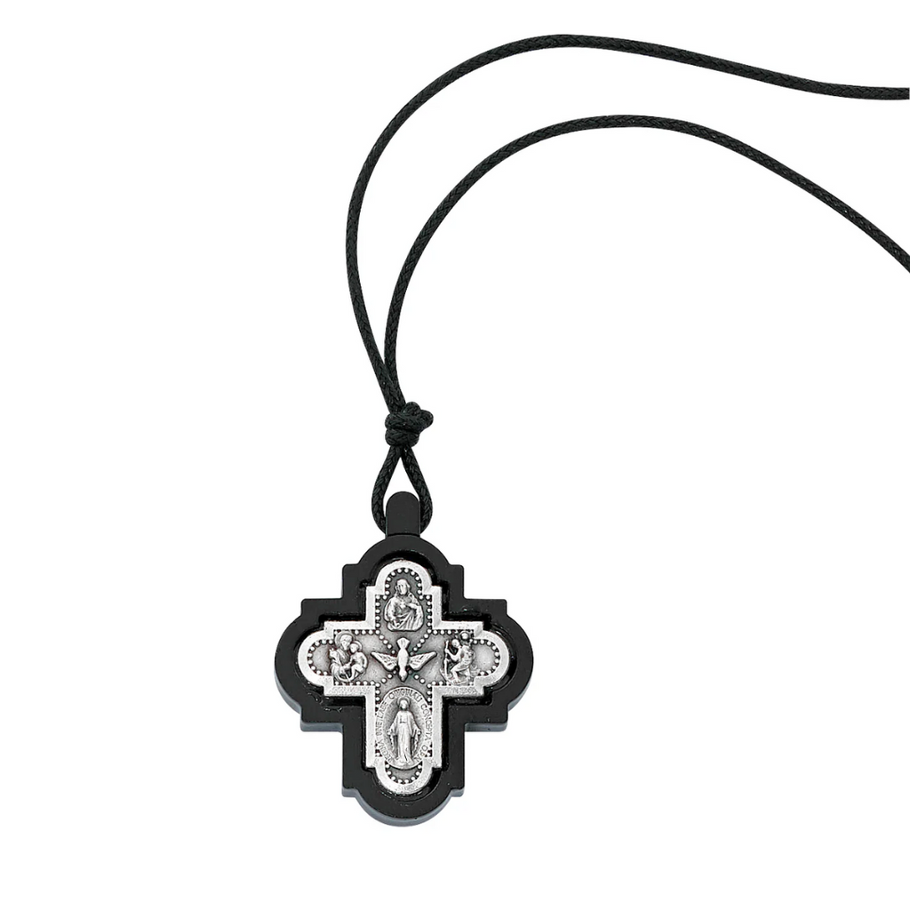 Necklace - Black Framed 4-way Corded Pendant Carded