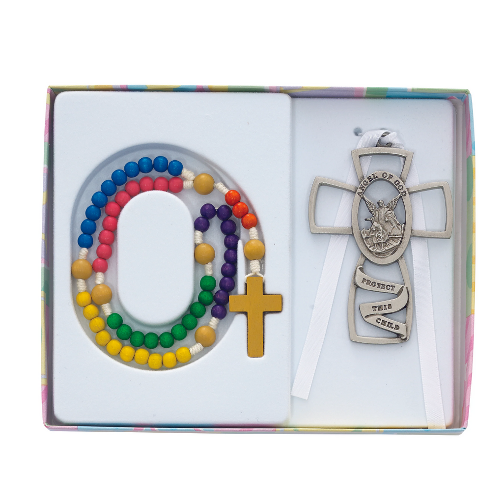 Baby Set - Kiddie Rosary and Crib Cross Set Boxed
