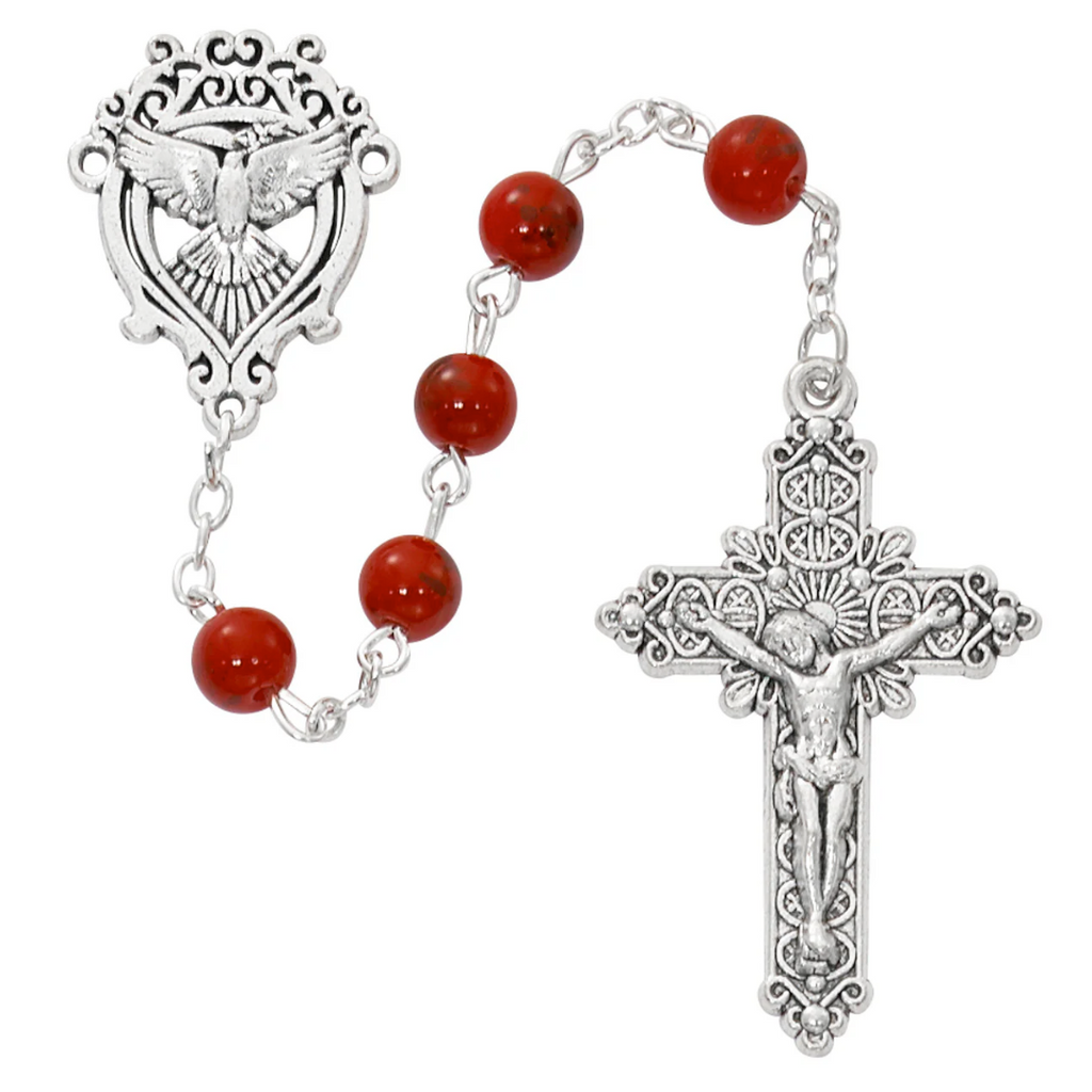 Holy Spirit Rosary with Red Marble Look