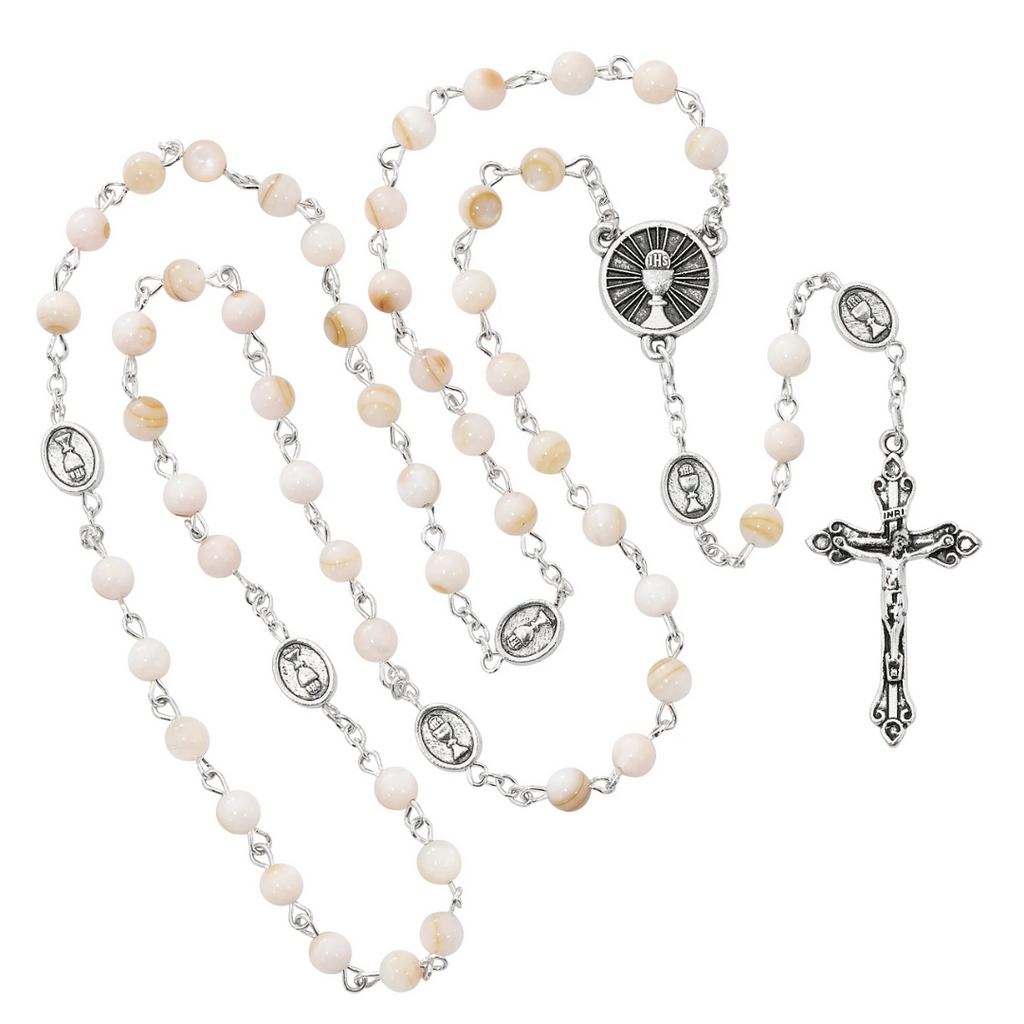 Rosary - 6mm White Communion Rosary, Box