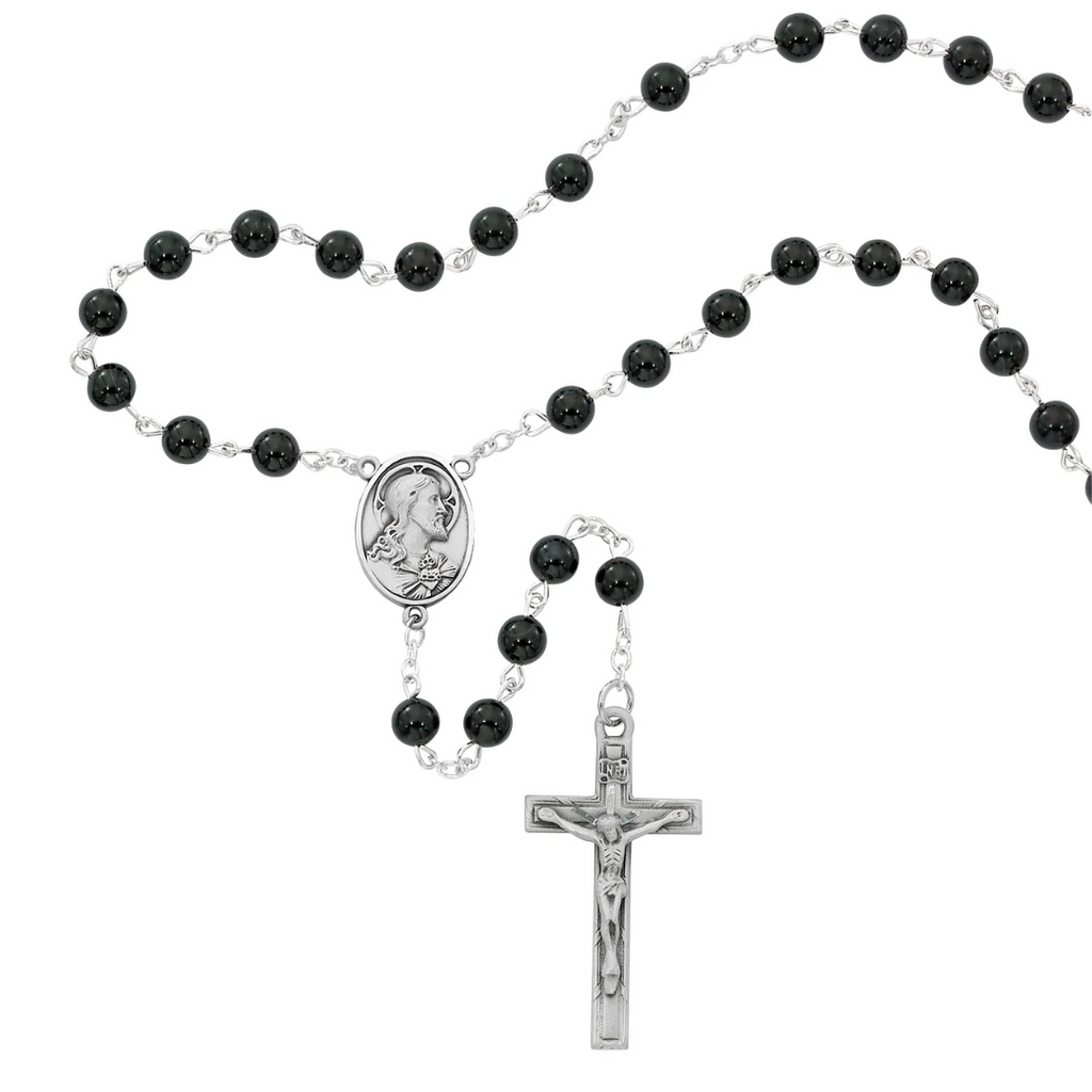 Rosary - 6mm Black Sacred Heart Rosary, Box