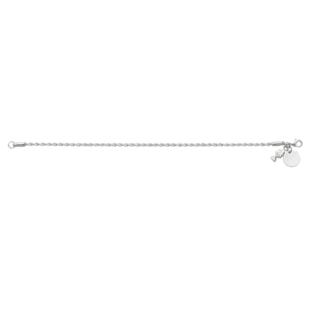 Bracelet - 6.5" Rhodium Plated Rope Bracelet
