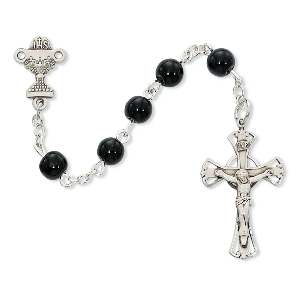 Rosary - Black Glass Communion Rosary Box