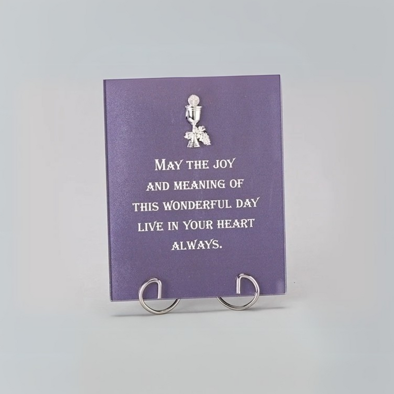 Communion Plaque Blue Glass 5.75"H