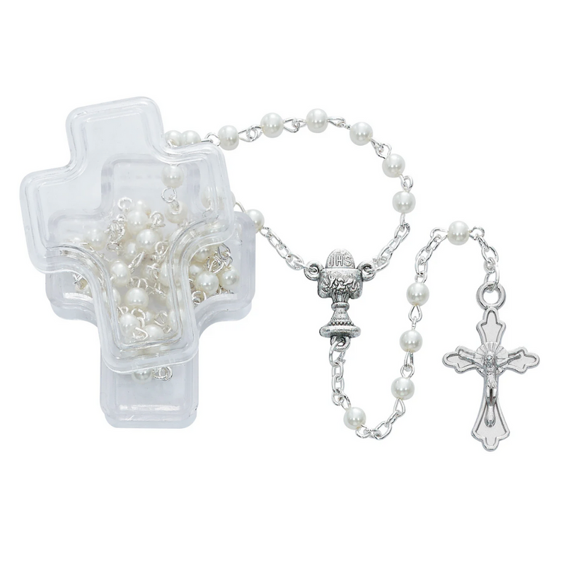 Rosary - Imitation Pearl Communion Rosary with Cross Box
