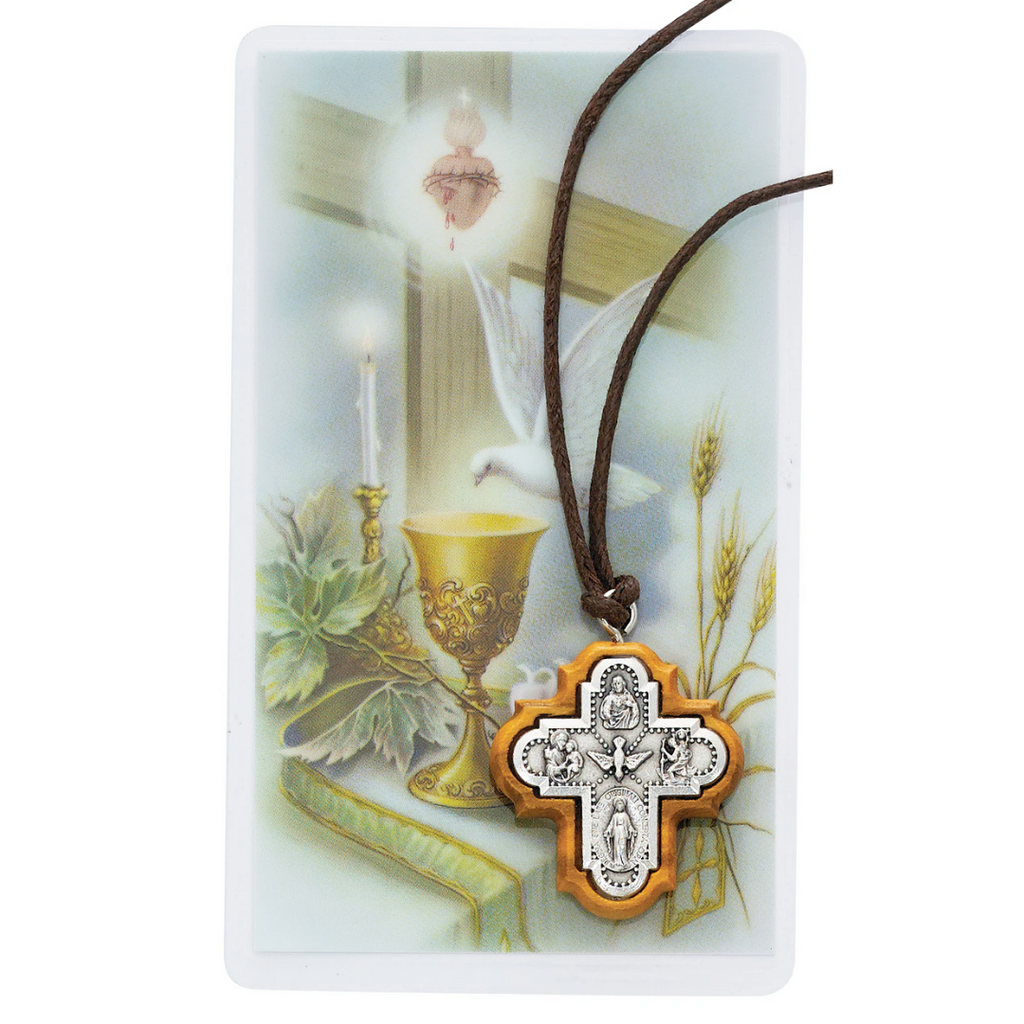 Necklace - Olive Wood 4-way Pendant with Holy Card