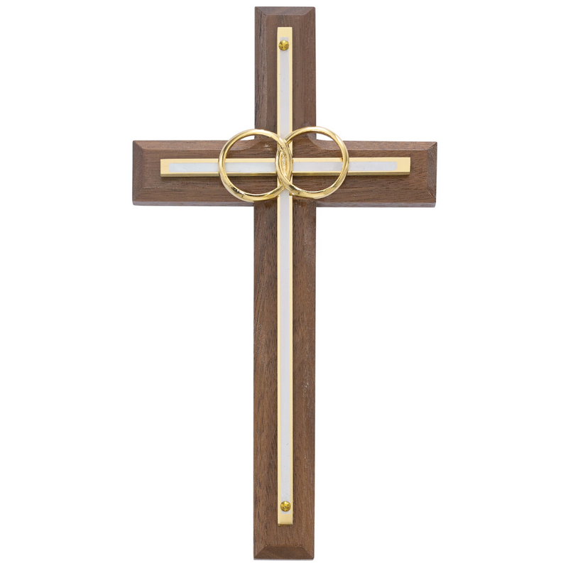 Cross - 6 1/2in. Walnut with Overlay Wedding Cross Boxed