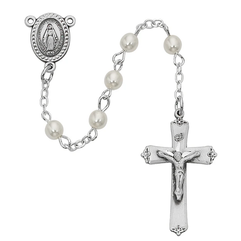 Rosary - Pearl like Glass Youth Rosary Boxed