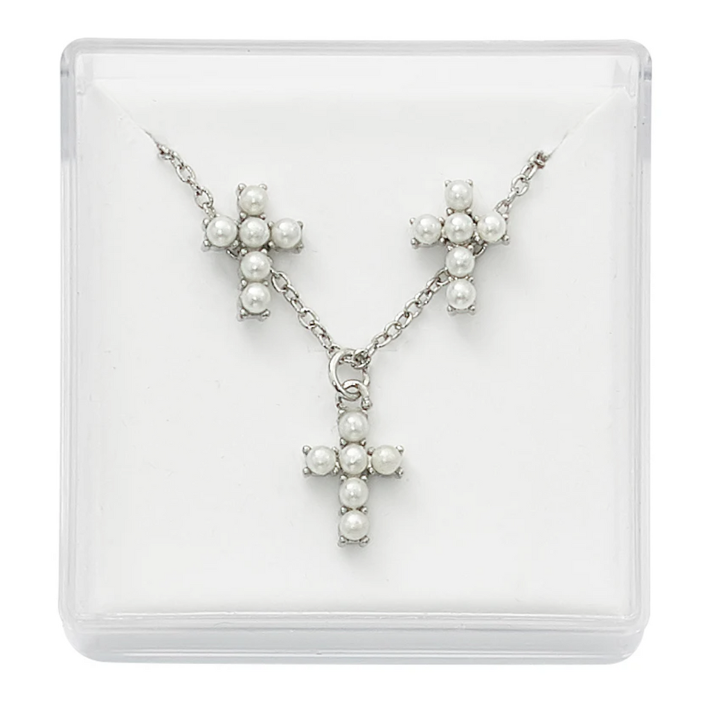 Earrings and Necklace - Imitation Pearl Earrings and Pendant Set Box