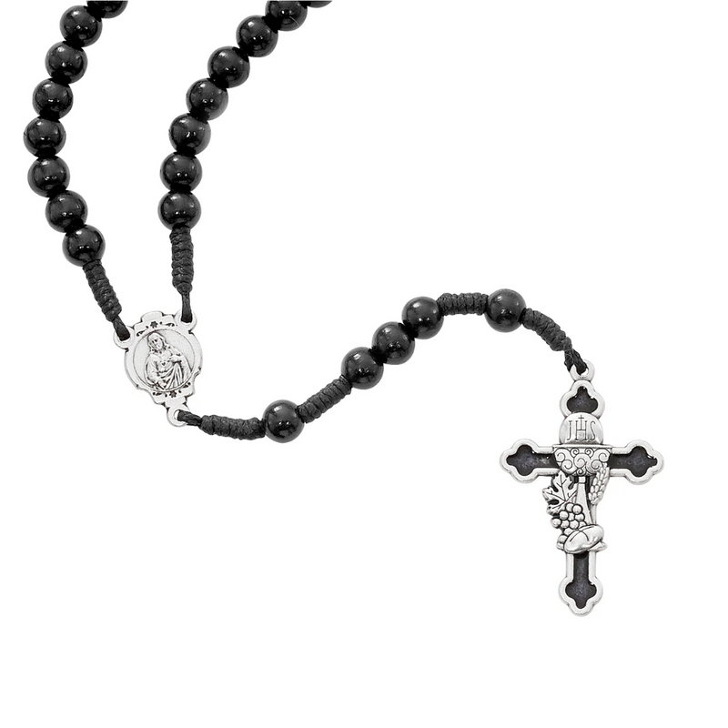 Rosary - Black Wood Corded Communion Rosary Box