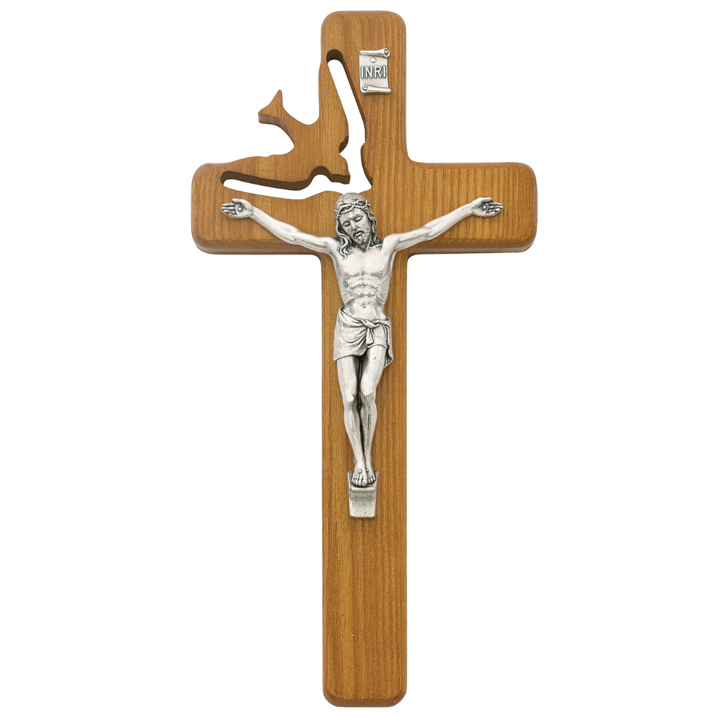 Holy Spirit Crucifix - 8in Walnut Stain Boxed