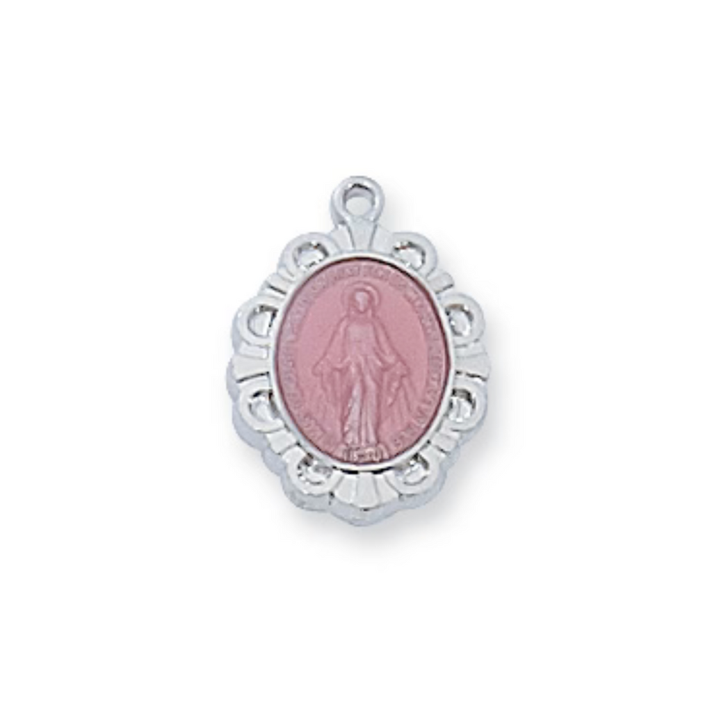 Miraculous Medal - Sterling Pink Baby Pendant Boxed
