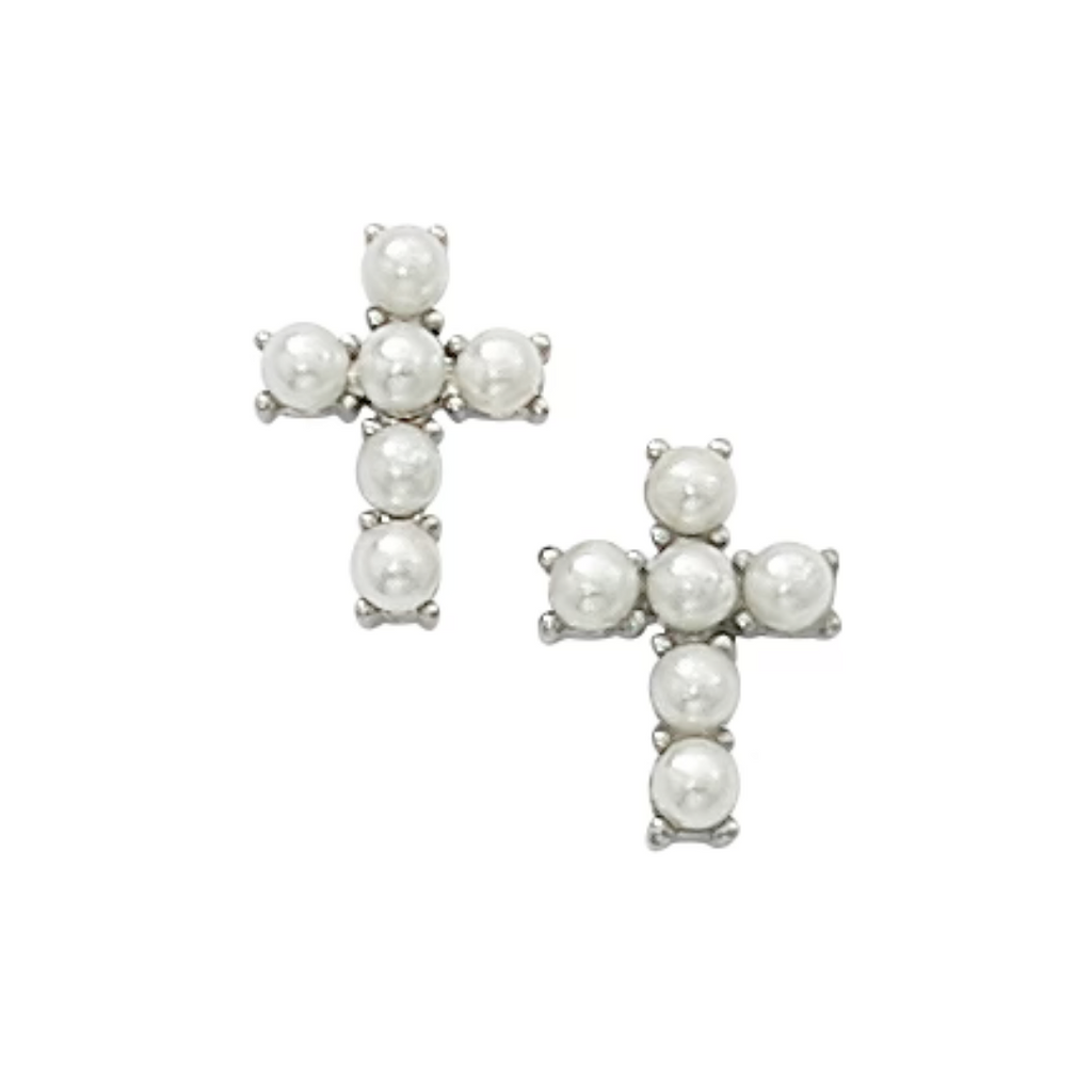 Earrings - Imitation Pearl Cross Earrings Box