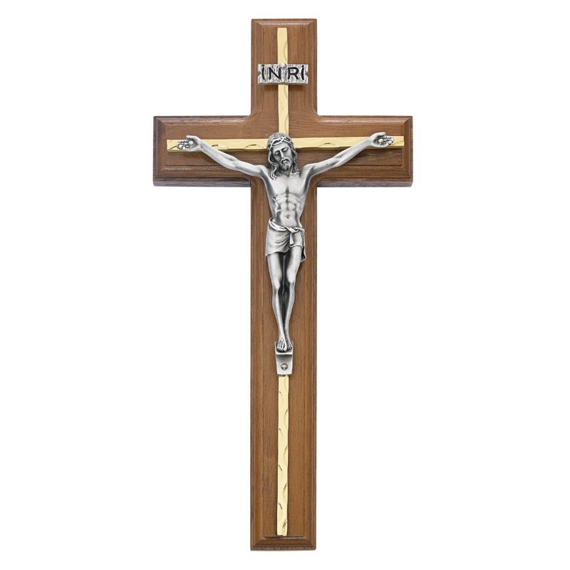 Crucifix - 10" Walnut Stain Crucifix, Boxed