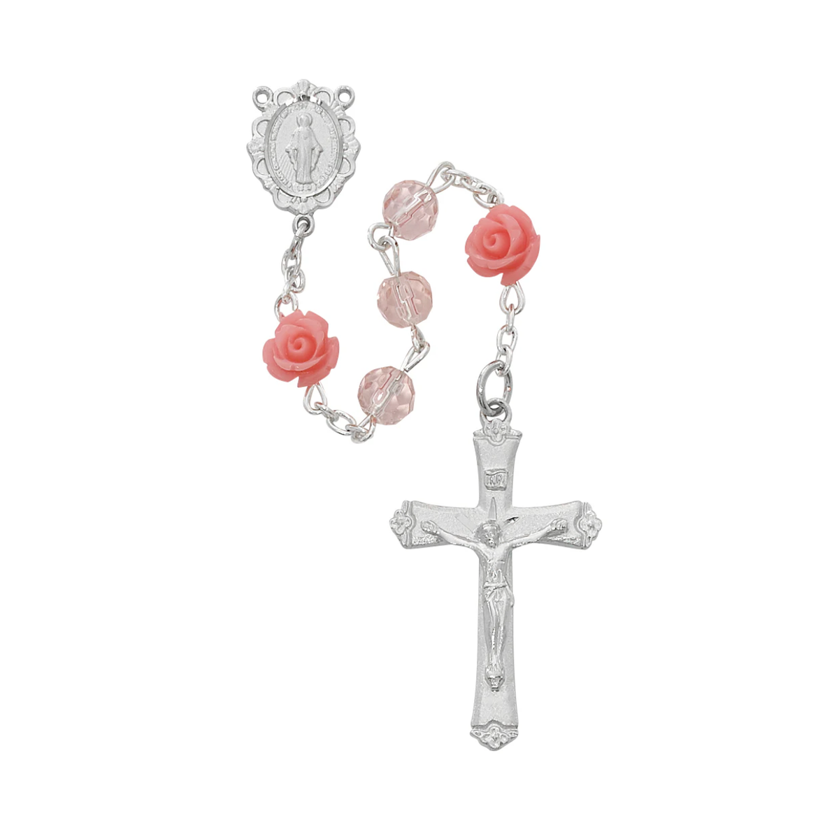 Rosary - Pink and Roses Glass Rosary Boxed – Reger's Church Supplies ...