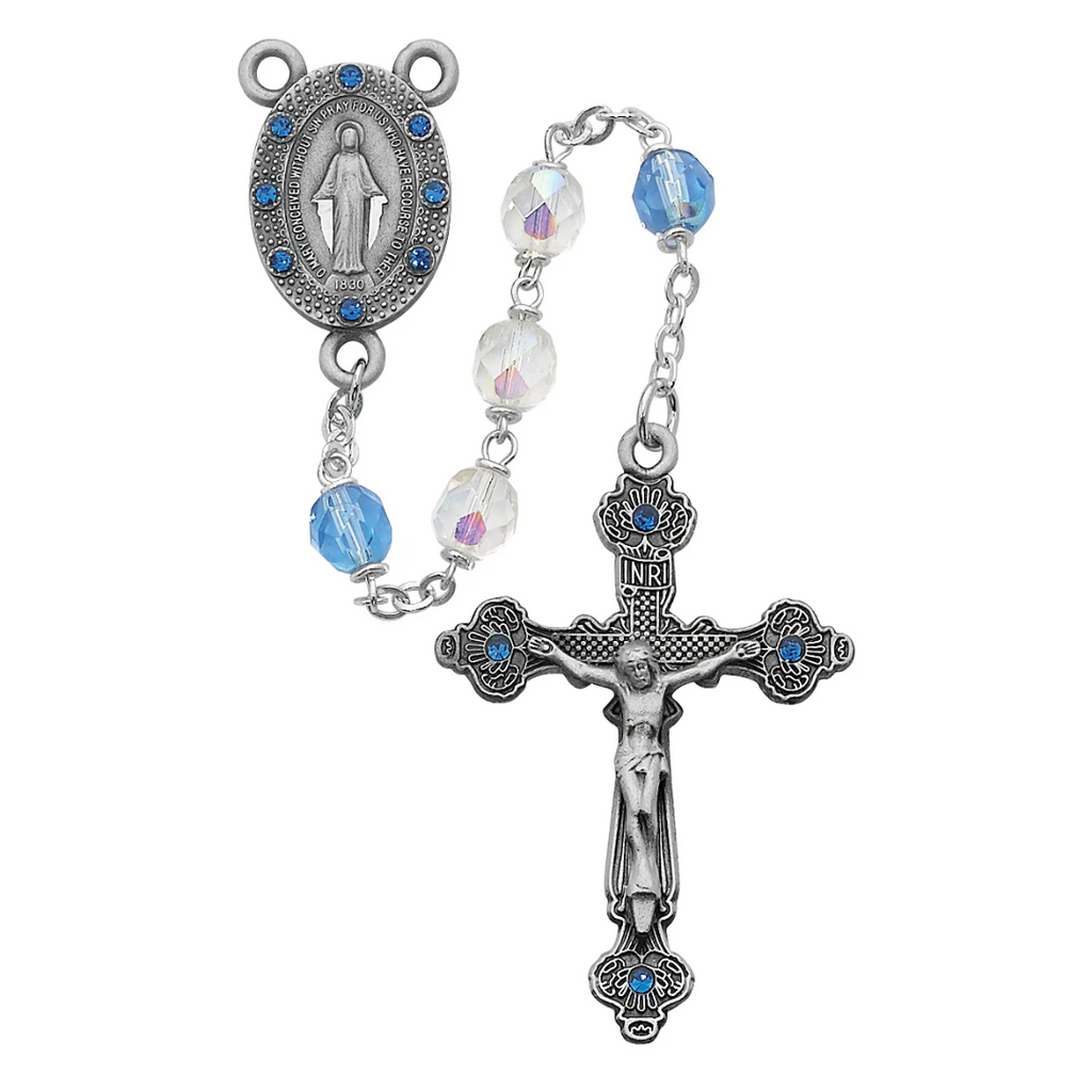 Rosary - Aurora and Blue Glass Rosary Boxed