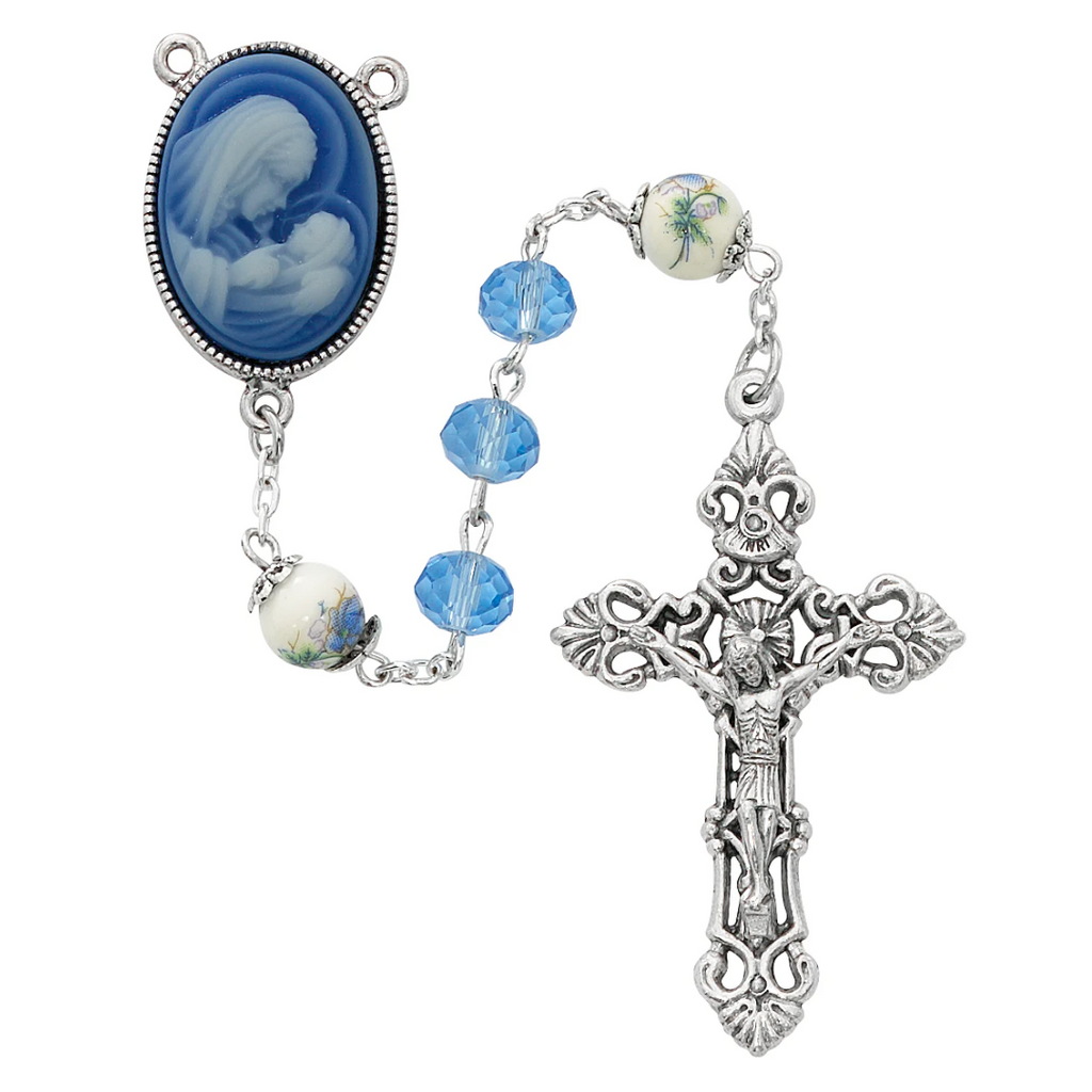 Rosary - Blue Crystal and Ceramic Rosary Boxed