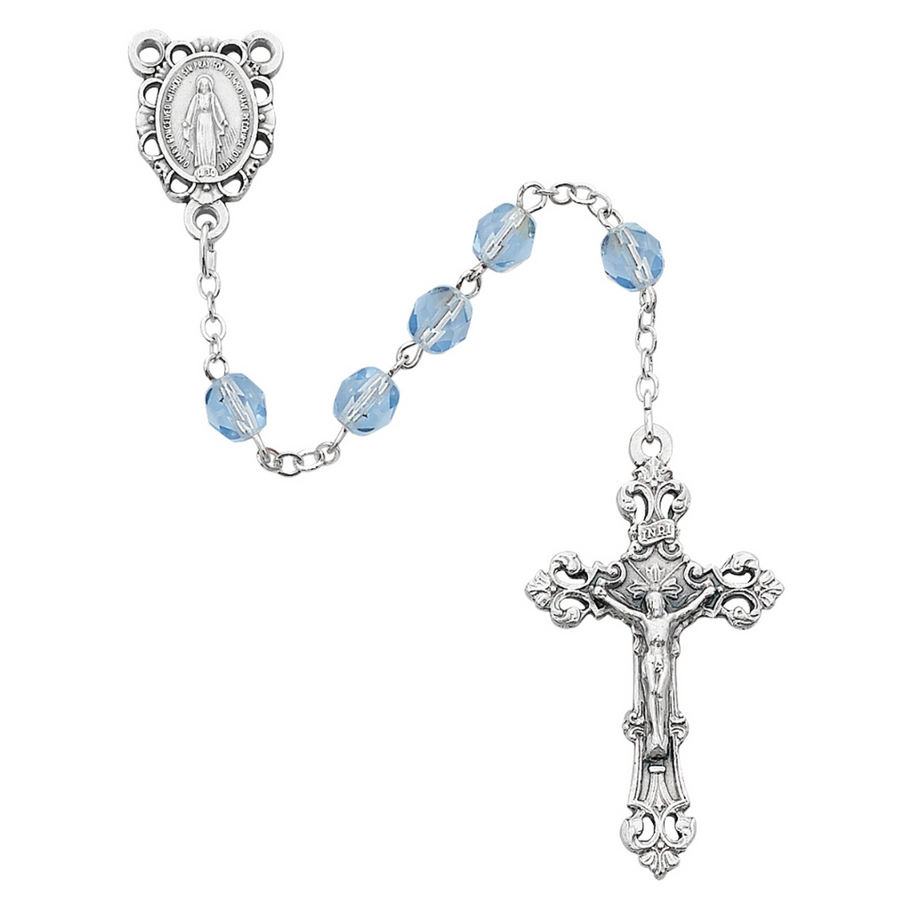 Birthstone Rosary - Light Blue Glass December Rosary Boxed