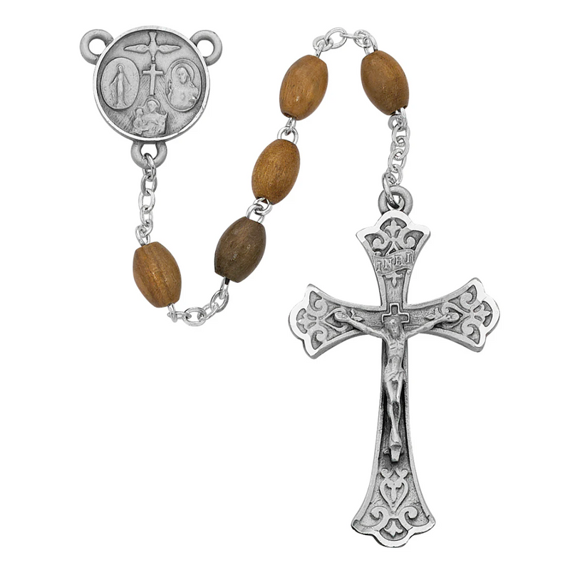 Olive Wood Oval Rosary, Boxed