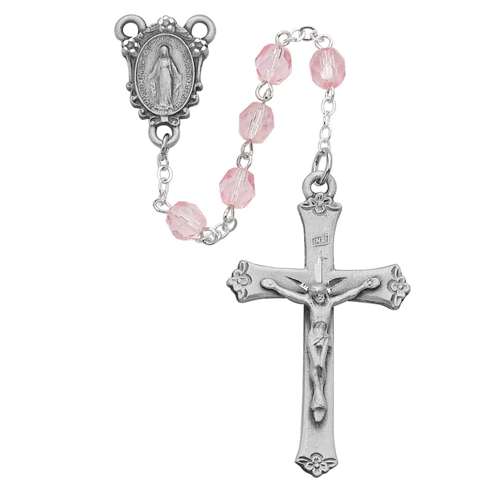 Rosary - Pink Glass Rosary Boxed