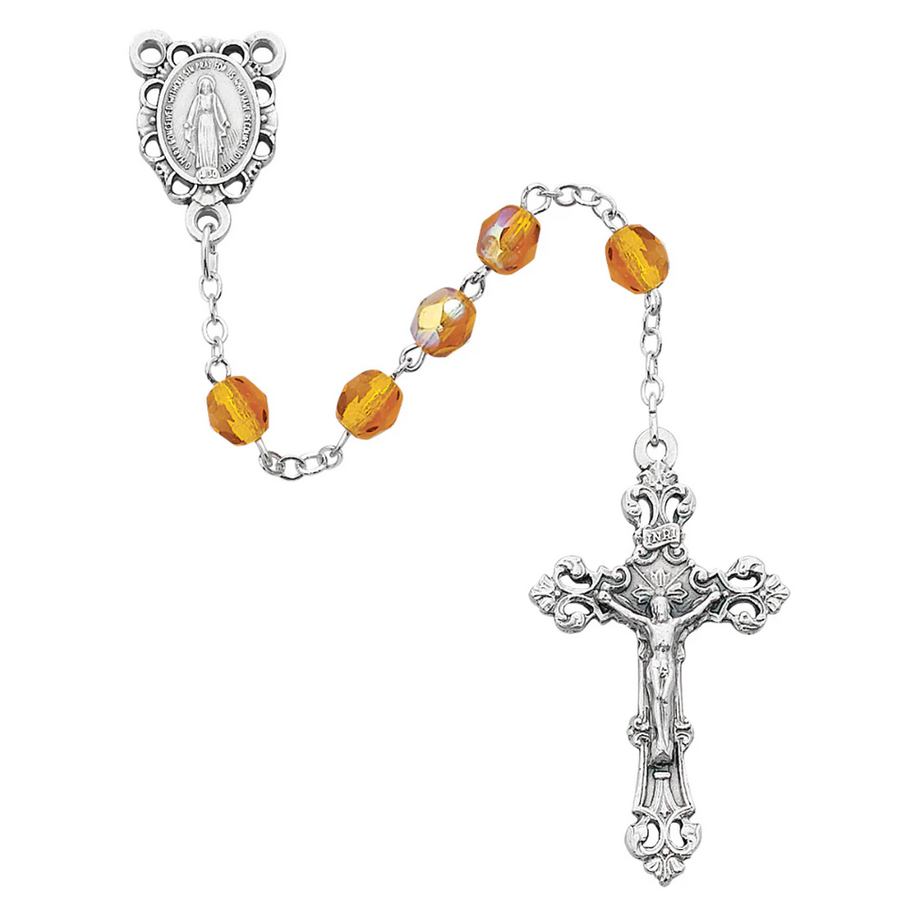 Birthstone Rosary - Amber Glass November Rosary Boxed