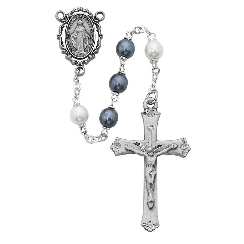 Rosary - Blue and  White Pearl like  Rosary Boxed